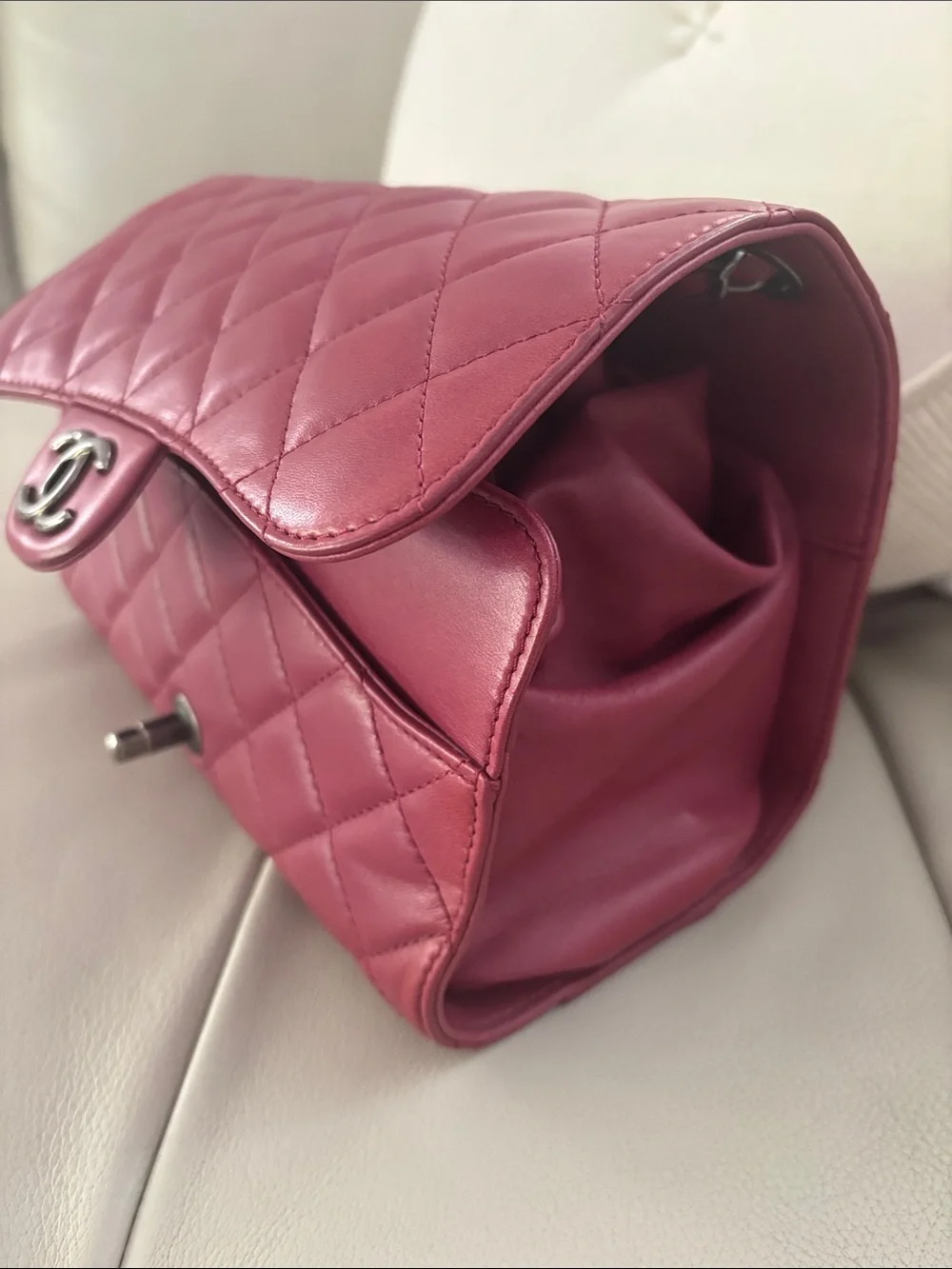 CHANEL Quilted Shoulder Bag in Burgundy Red with Silver Hardware